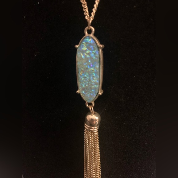 Jewelry - J # 9 New long Blue/Teal Rough “Sugar” Stone Necklace on both sides w/Earrings.